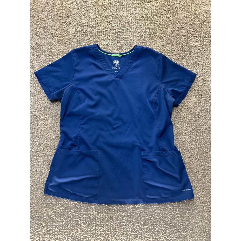 HH Works by Healing Hands Monica Scrub Top Navy Blue V-Neck Large 2500